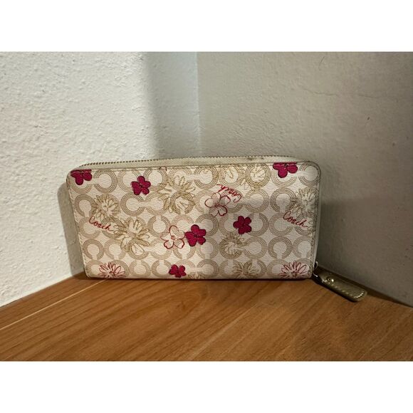 Coach Handbags - Coach Floral Print Accordion Zip Wallet EUC
